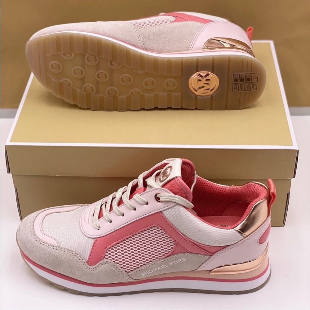 Michael Kors Pink and Rose Gold Mixed-Material Sneakers - Picture 5 of 7